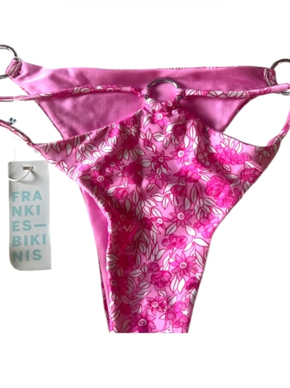 Frankie’s Bikinis Kaitlyn Pink Floral shine Bandeau Bikini Set NWT